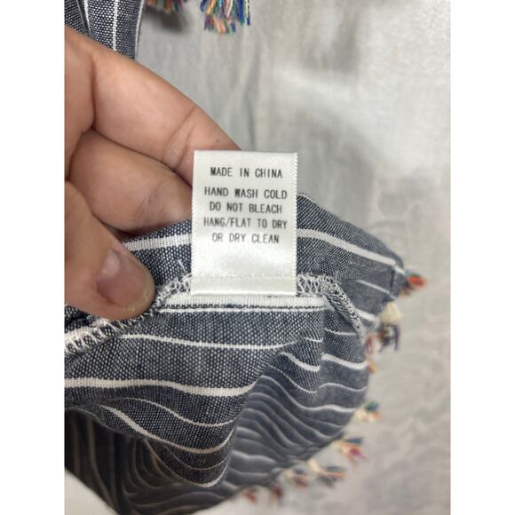 Oddy Shift Dress 3XL NEW Gray White Striped Embroidered Fringe Tassels - Picture 10 of 10